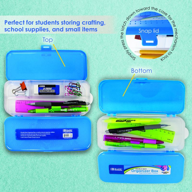 BAZIC 8" Double Deck Plastic Utility Box / Pencil Case