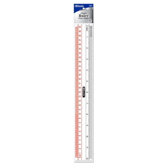 BAZIC 12" / 30cm Claro Transparent Plastic Ruler