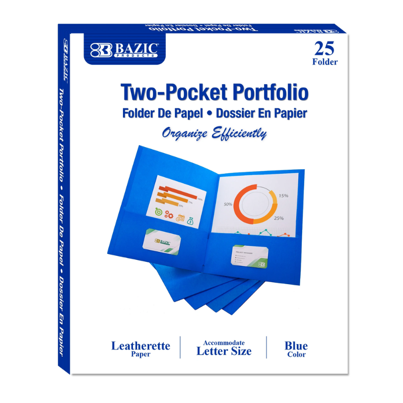 BAZIC Premium Color 2-Pockets Portfolios - Pack of 25