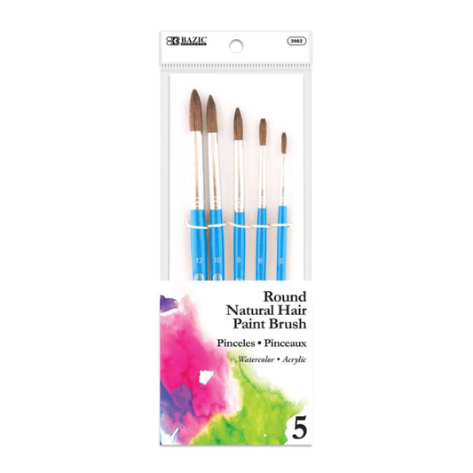 BAZIC Round Natural Hair Paint Brush (5/Pack)