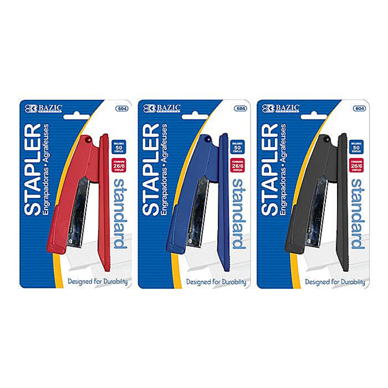 BAZIC Standard (26/6) Metal Stapler w/ 50 Staples