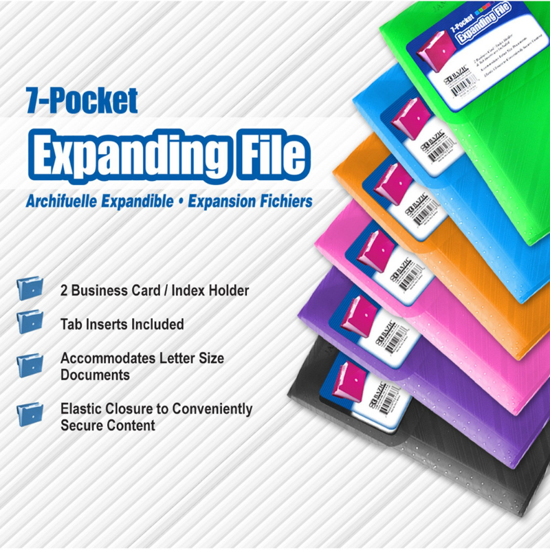 BAZIC Translucent 7-Pocket Letter Size Poly Expanding File