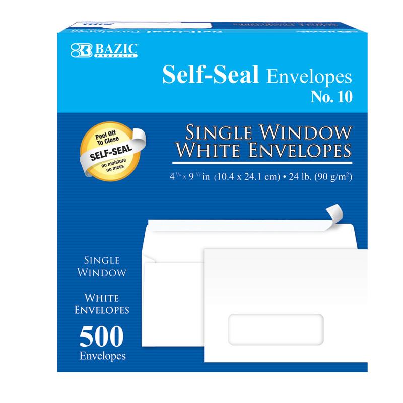 BAZIC #10 Self-Seal White Single Window Envelopes (500/Pack)