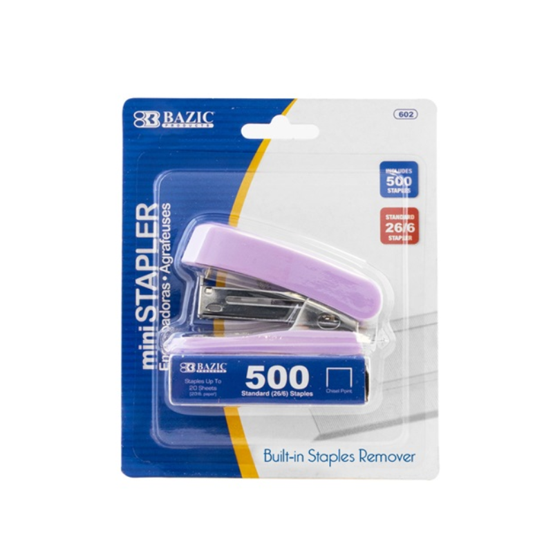 BAZIC Mini Pastel Colour Standard (26/6) Stapler w/ 500 Staples