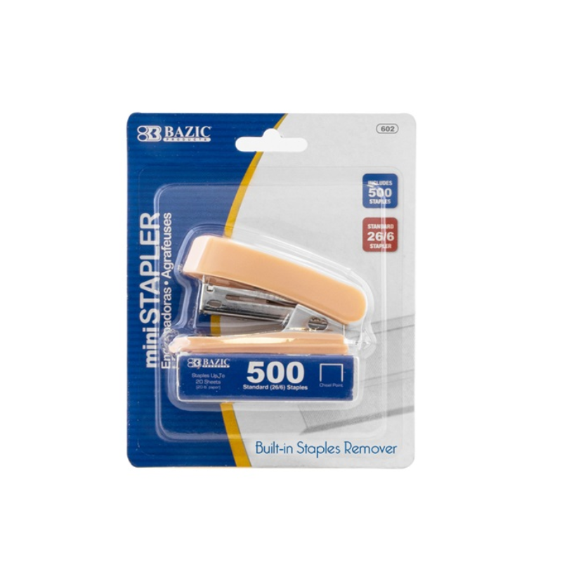 BAZIC Mini Pastel Colour Standard (26/6) Stapler w/ 500 Staples