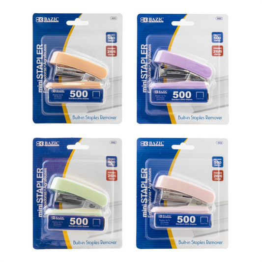 BAZIC Mini Pastel Colour Standard (26/6) Stapler w/ 500 Staples