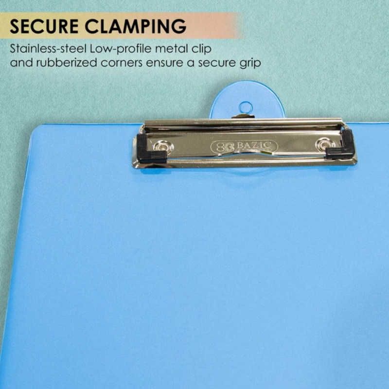 BAZIC Bright Colour PVC Standard Clipboard w/ Low Profile Clip