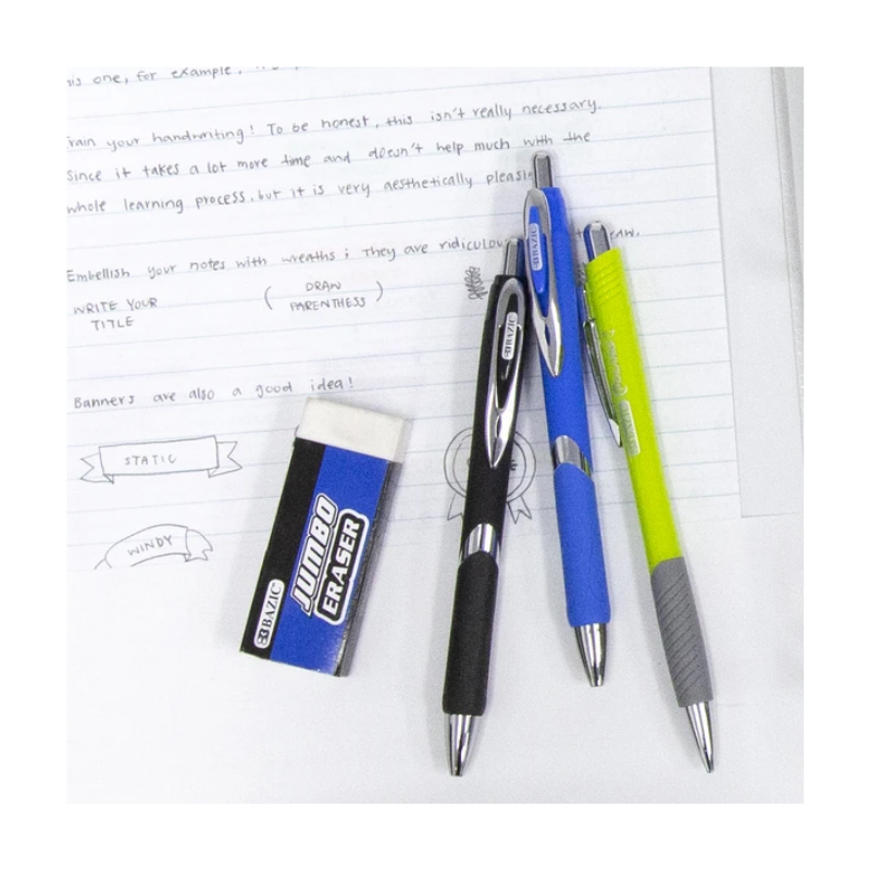 BAZIC Ciel Oil-Gel Ink Retractable Pen w/ Rubberized Barrel & Metal Clip (2/Pack)