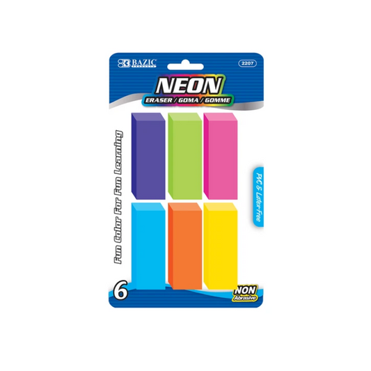 BAZIC Neon Bevel Eraser (6/Pack)