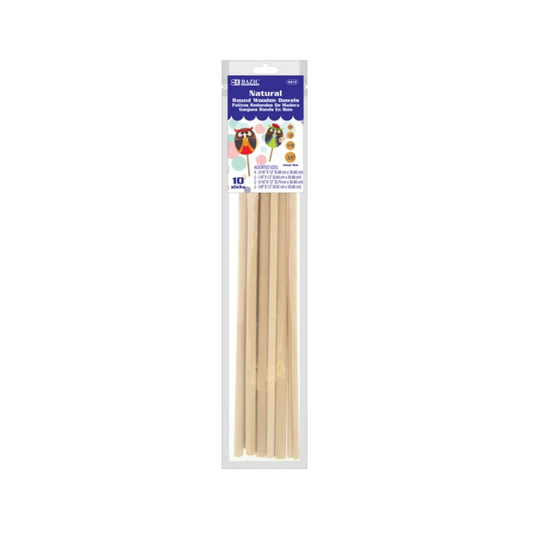 BAZIC Natural Round Wooden Dowel - Assorted Sized (10/Bag)