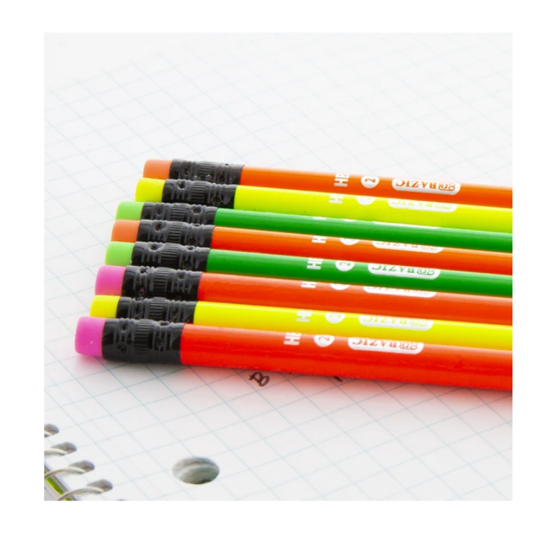 BAZIC Fluorescent Wood Pencil w/ Eraser (8/pack)