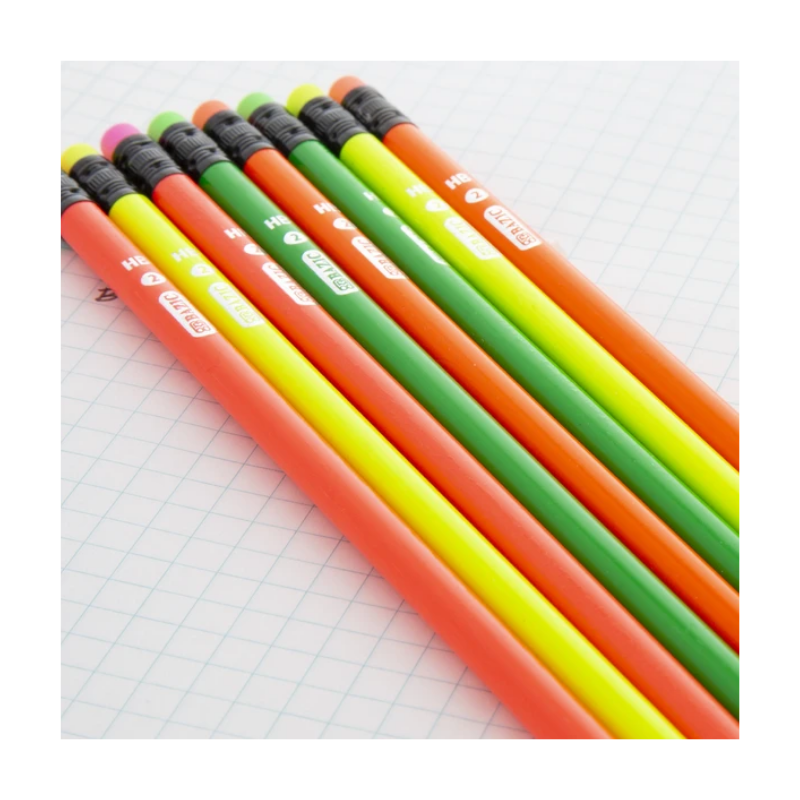 BAZIC Fluorescent Wood Pencil w/ Eraser (8/pack)