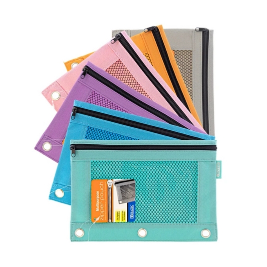 BAZIC Retro Color 3-Ring Pencil Pouch w/ Mesh Window