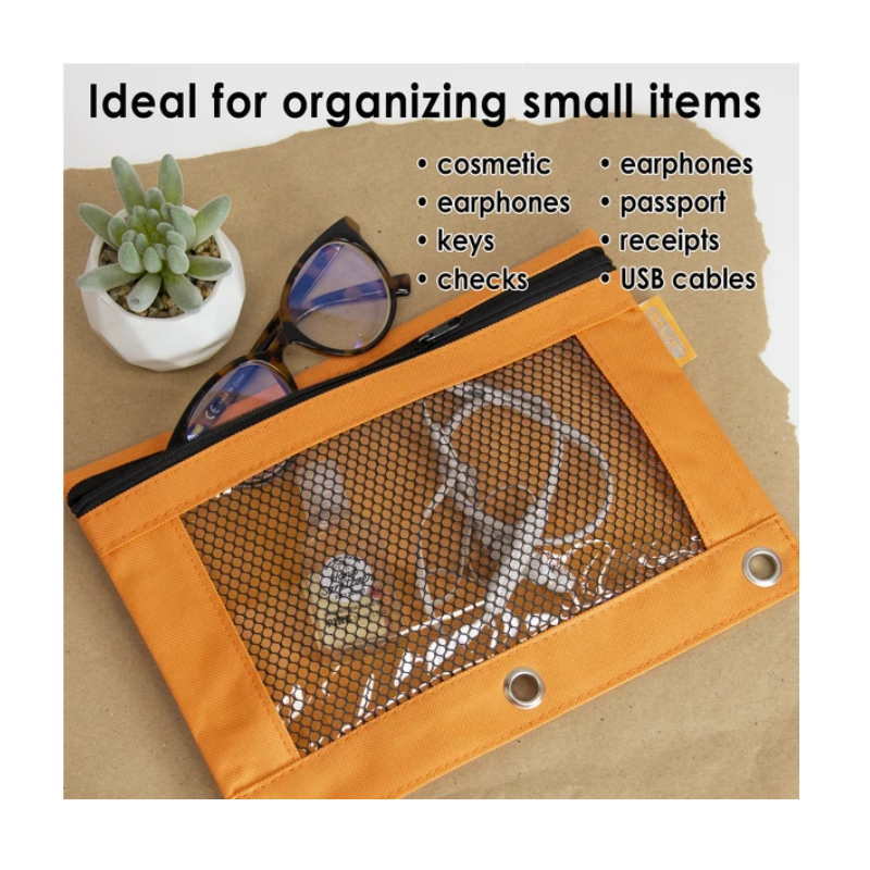 BAZIC Retro Color 3-Ring Pencil Pouch w/ Mesh Window