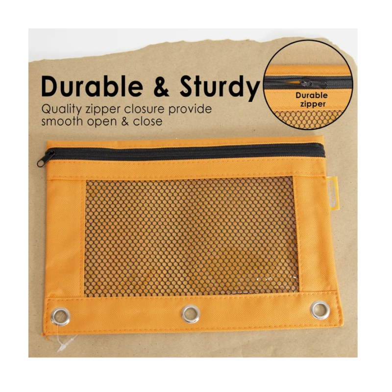 BAZIC Retro Color 3-Ring Pencil Pouch w/ Mesh Window