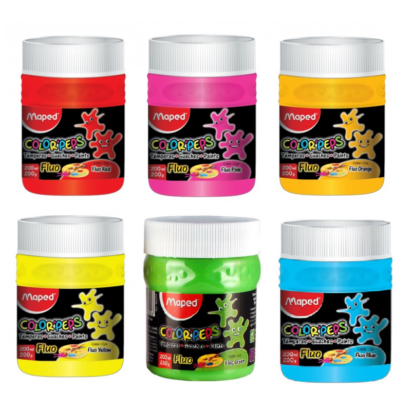 Maped Color Peps Tempera 200ml Paint Pots - Fluorescent