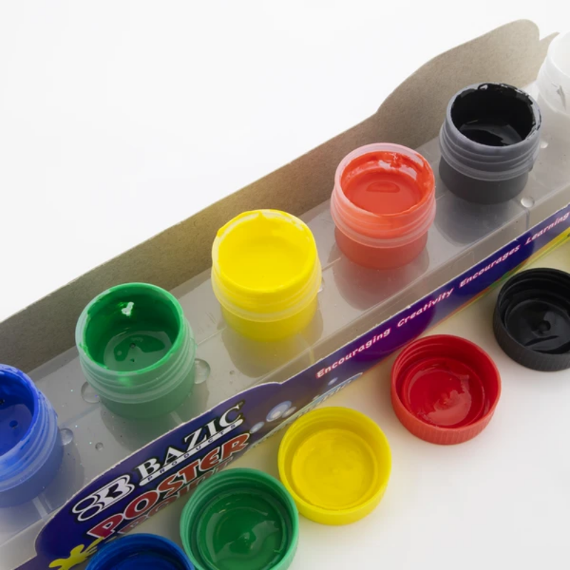 BAZIC 0.75oz / 22ml 6 Colour Washable Poster Paint w/ Brush