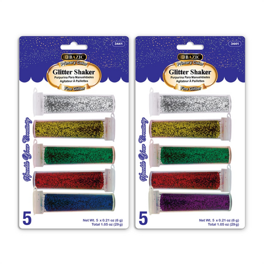 BAZIC 6g / 0.21oz Primary Colour Glitter Shaker (5/Pack)