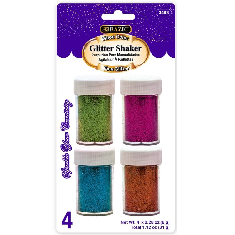 BAZIC 8g / 0.28oz Neon Glitter Shaker (4/Pack)